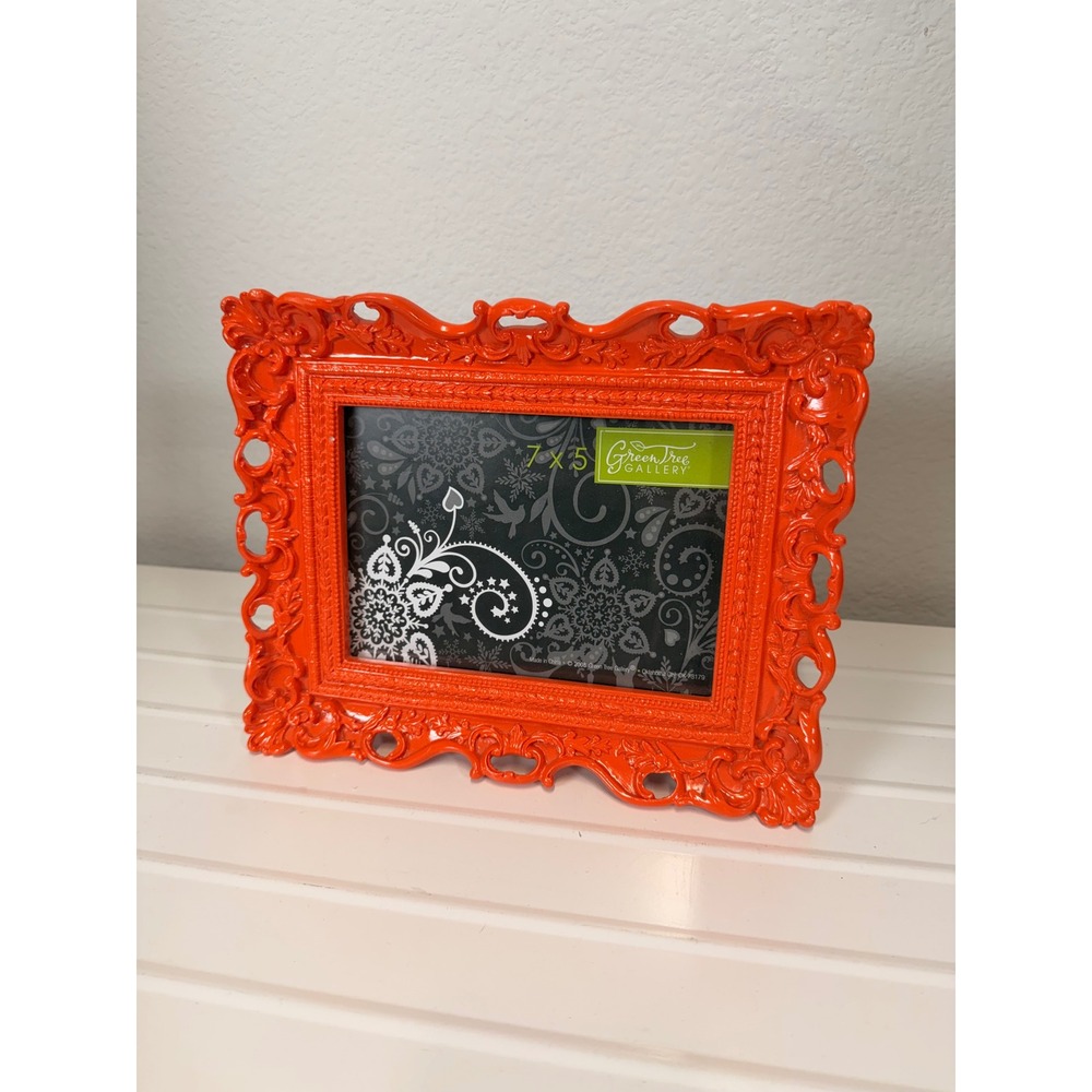Green Tree Gallery Neon Orange Baroque 5x7 Photo Frame Ornate Scrollwork Design
